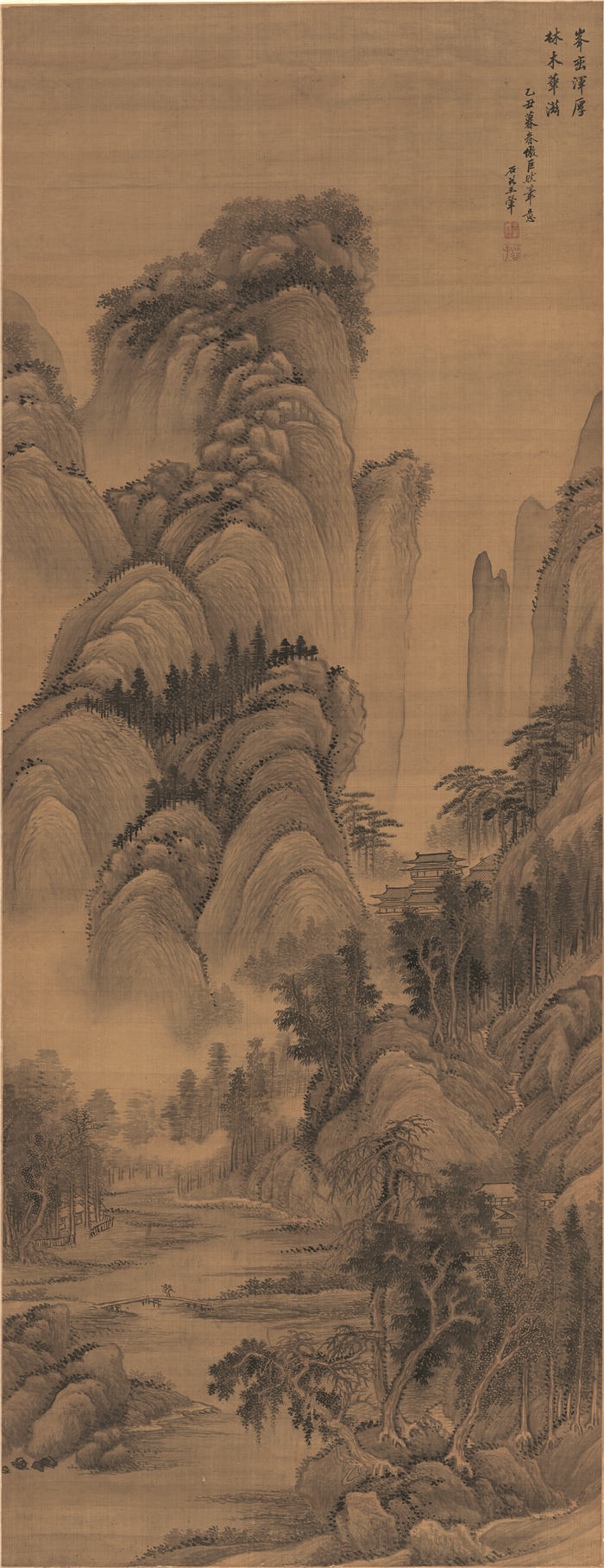 清-王翚 仿巨然山水图 绢本 59.3x153.6