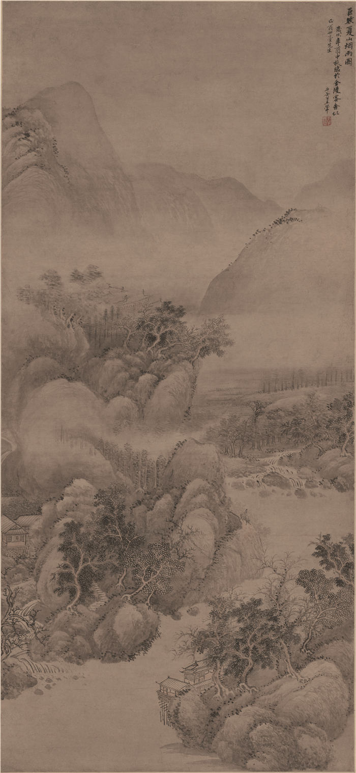清-王翚 《夏山烟雨图》 纸本高清作品  62.9x136.5