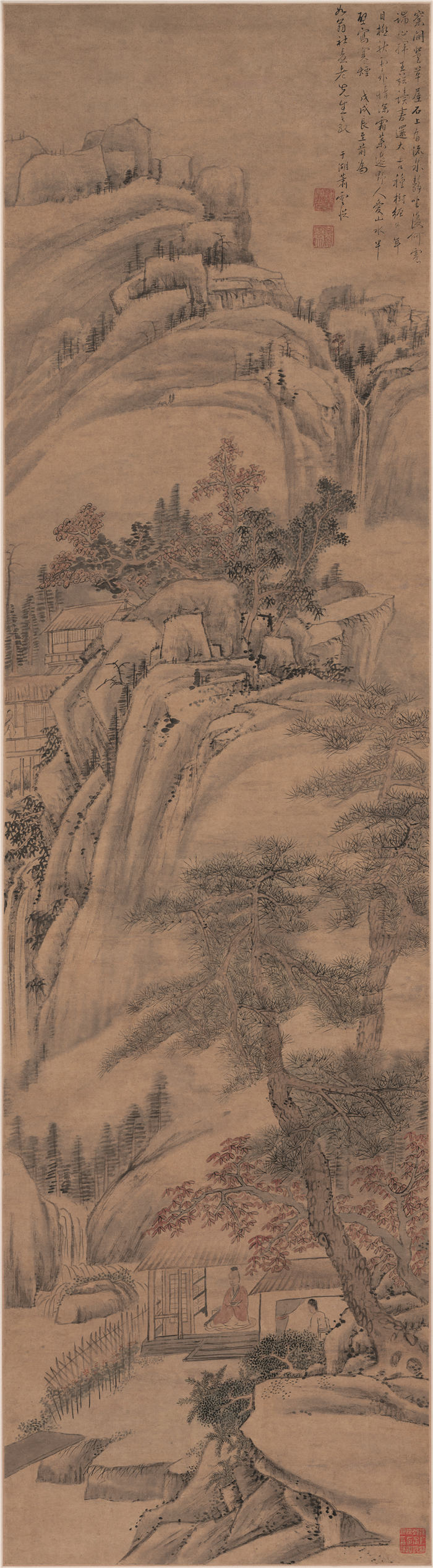 清 萧云从 《秋岭山泉图》 纸本高清作品  45.6x165.3