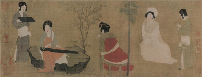 唐 《仕女图》 绢本高清作品 27.95x73.31