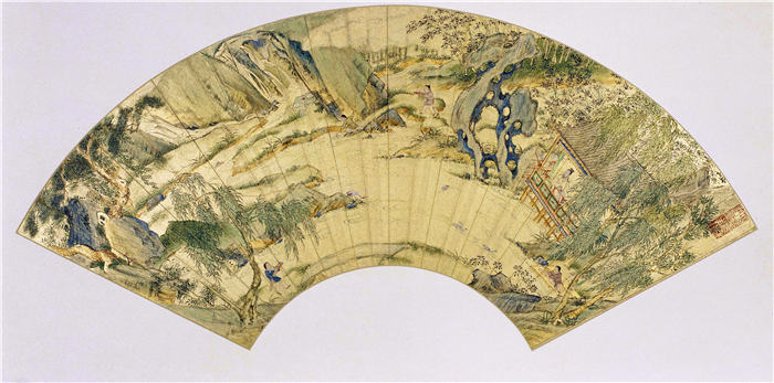 明 仇英 《兰亭图》扇面高清作品