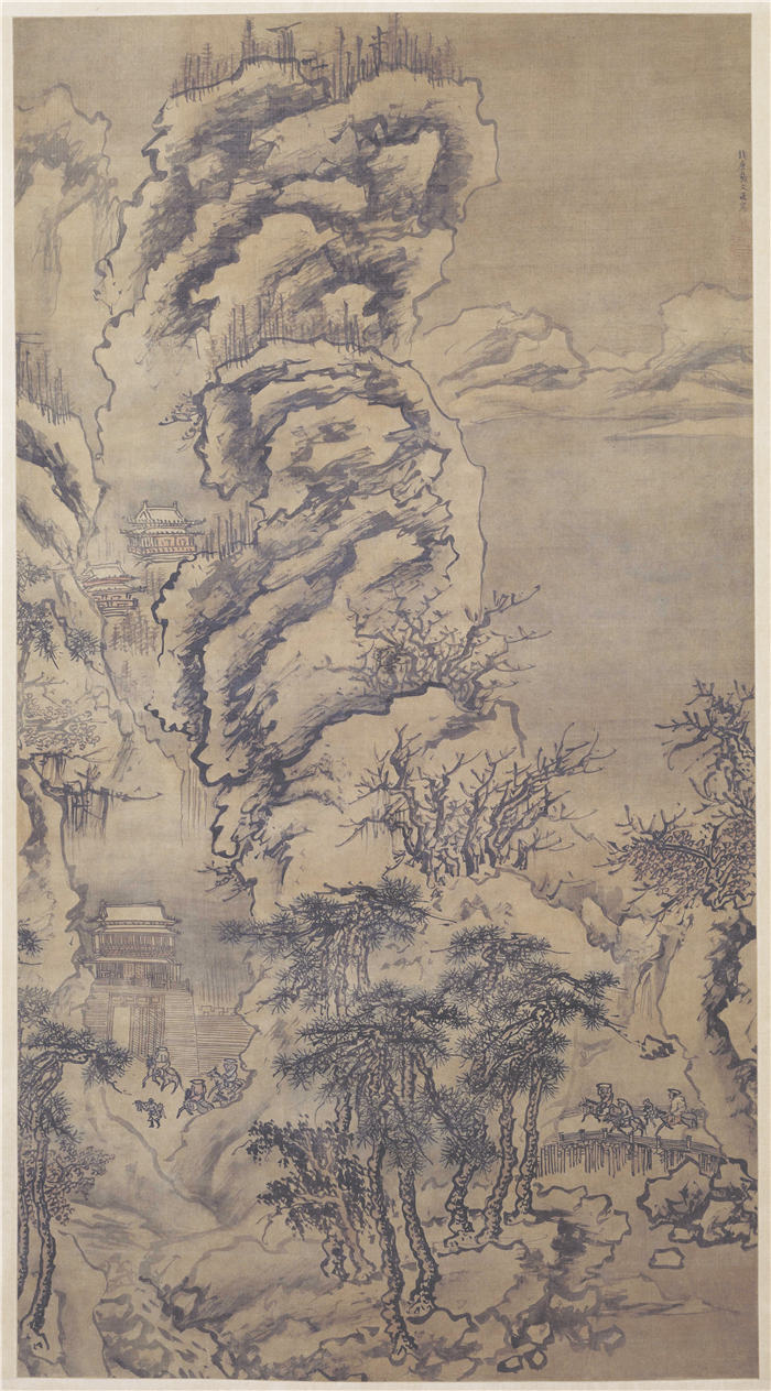 明 戴进 《雪景山水轴》绢本高清作品 144.2x78.1
