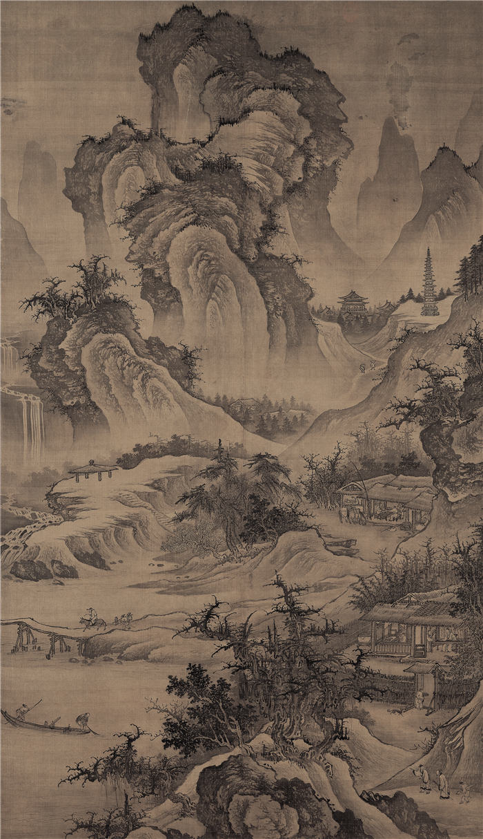 明 李在 《山庄高逸图》 绢本高清作品 188.8x109.1
