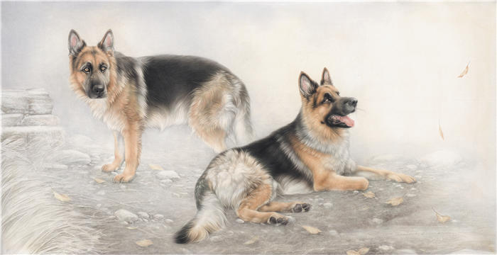 刘继彪-《双狗》国画高清作品