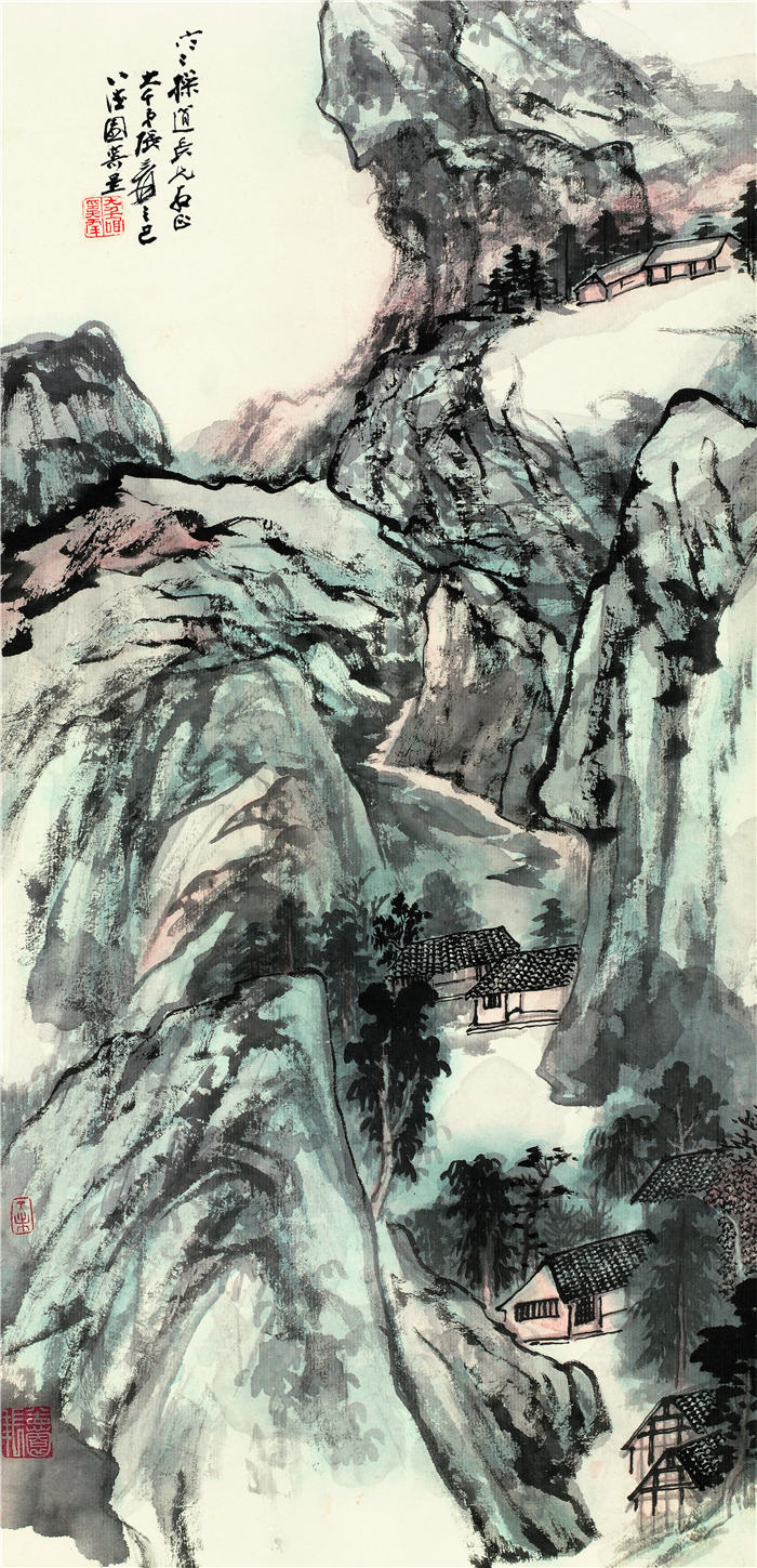 张大千  《蜀山幽居》 纸本高清作品 96×46 立轴