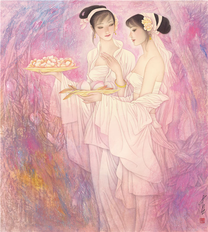 冯长江《献寿》国画高清作品下载