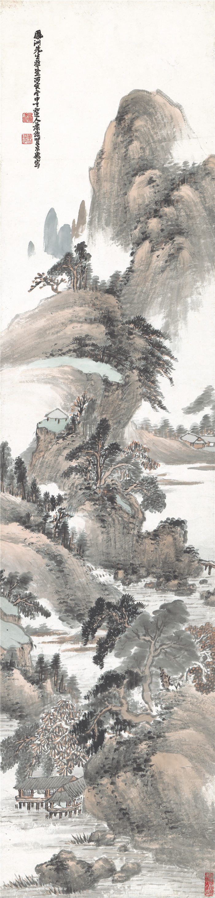 萧俊贤 仿王蒙溪山雨意图轴 纸本31.9x133