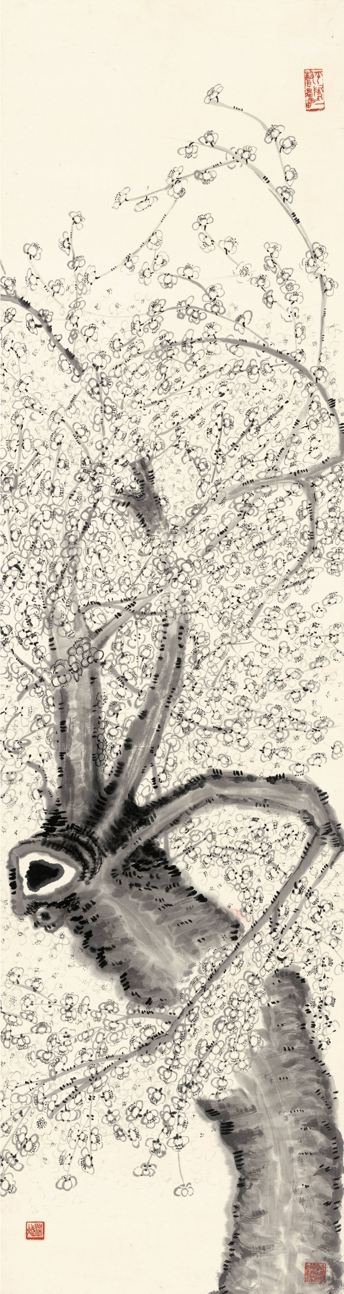 梁斌《繁梅长轴》高清作品 178.5x47.7