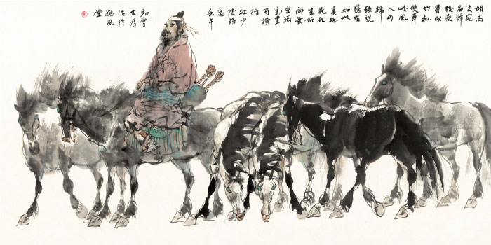 刘大为《胡马图》高清作品  68×136 