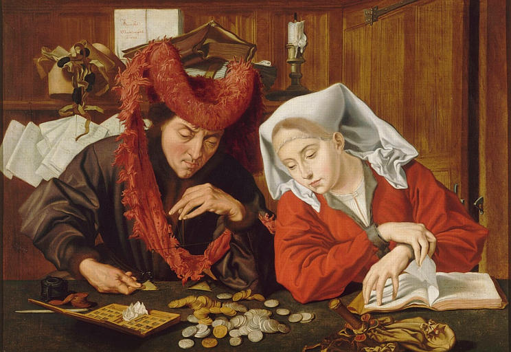 马里努斯·范·雷默斯瓦莱（Marinus van Reymerswaele）作品-货币兑换商和他的妻子