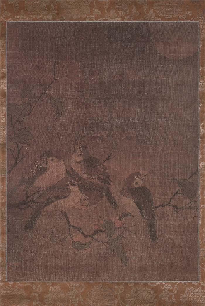 北宋 戴琓 《月下五雀图》绢本20.5×26