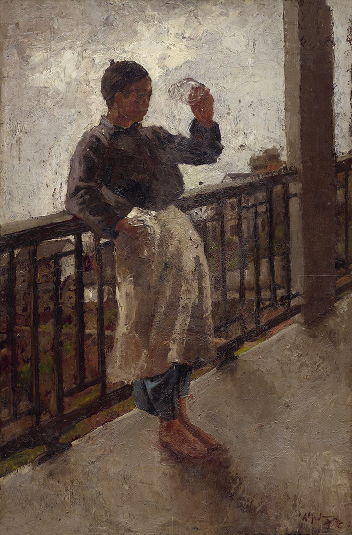 吴作人《擦灯罩的工人》高清作品 -69x45.5