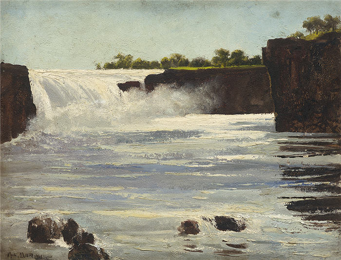 吴作人《飞瀑》高清作品 -39.5x52