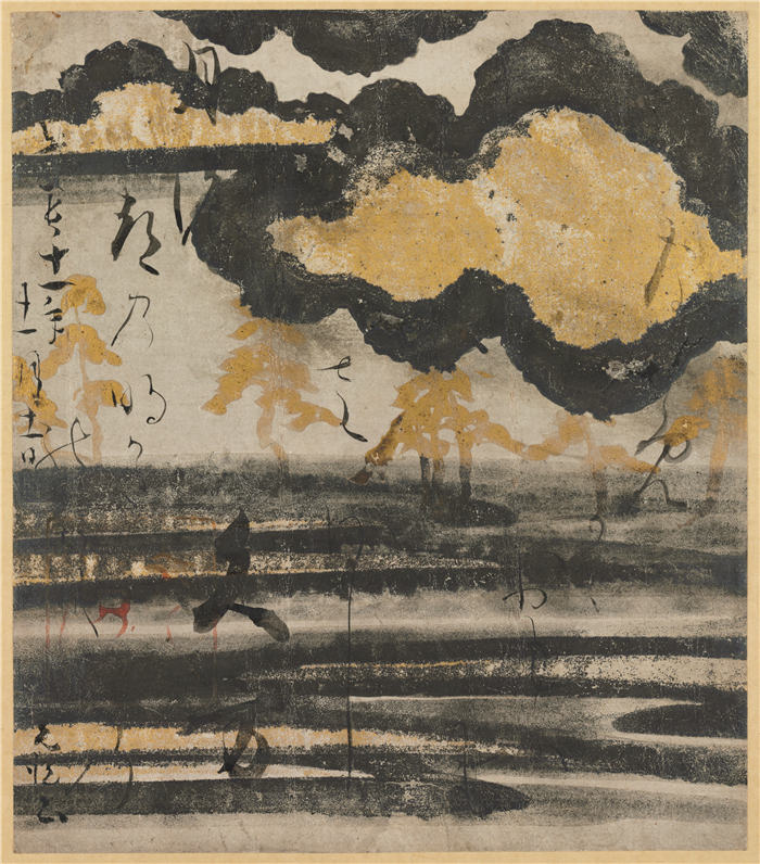 Tawaraya Sotatsu 俵屋宗达（日本）-新国金若书的诗卡（日本诗歌新集...，1606年）