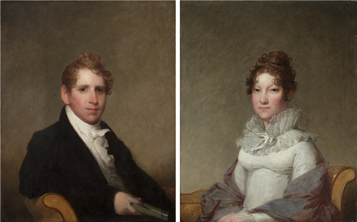 吉尔伯特·斯图尔特（Gilbert Stuart，美国画家）高清作品-詹姆斯·斯图尔特博士;玛丽·坎贝尔·斯图尔特 约1815年