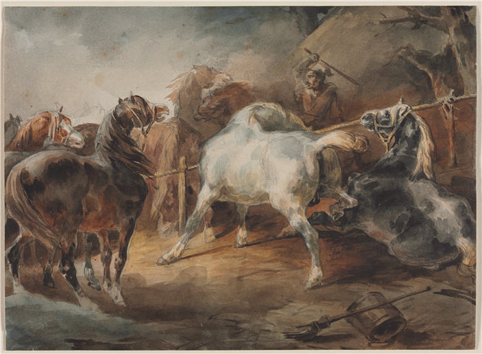 西奥多·杰利柯(Théodore Géricault，法国画家)高清作品-战马  约1820年