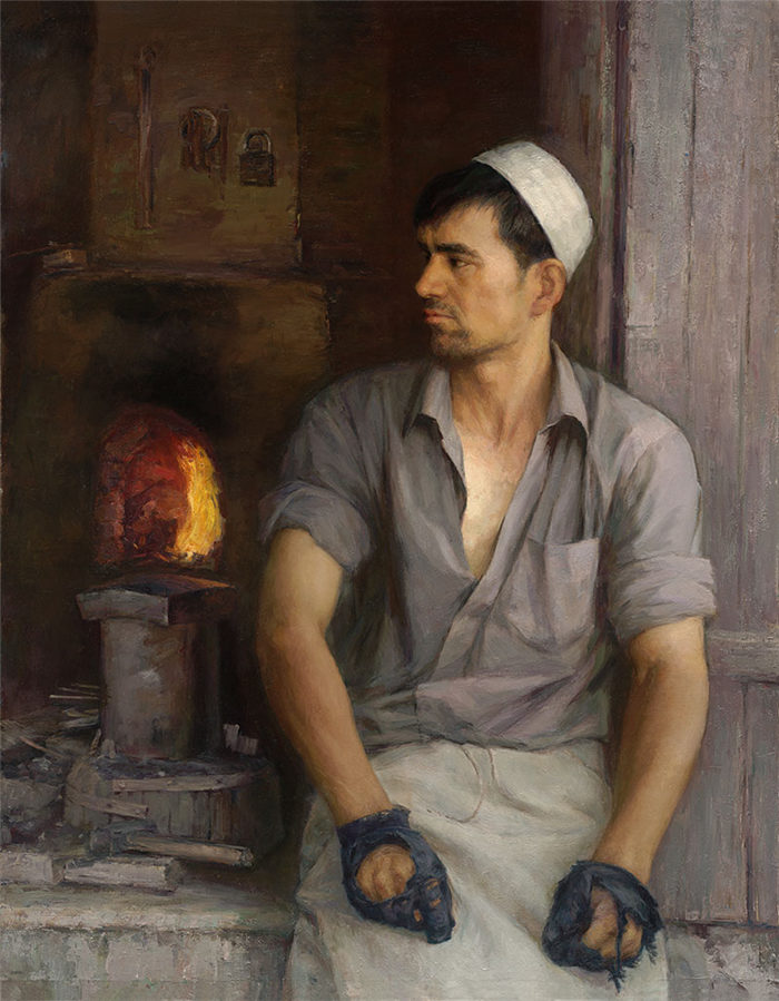 张祖英油画高清作品《铁匠阿米尔》  99x127