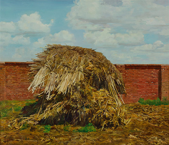 郑艺油画高清作品《稻草堆》  94x81