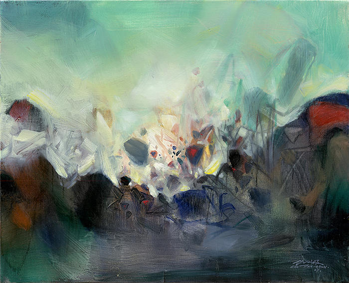 朱德群油画高清作品《平静的山》