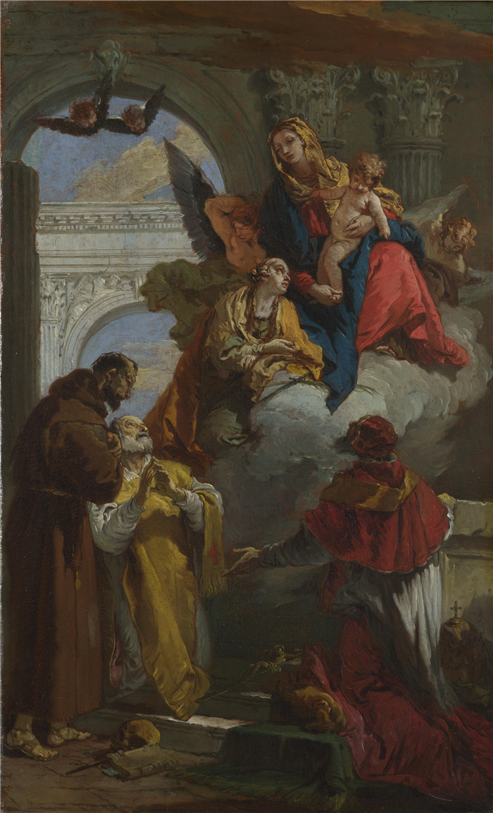 乔瓦尼·巴蒂斯塔·提埃波罗,Giovanni Battista Tiepolo - The Virgin and Child appearing to a Group of Saints高清作品