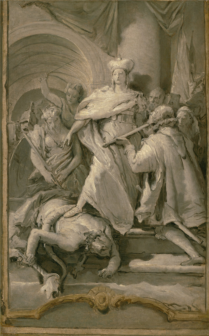 乔瓦尼·巴蒂斯塔·提埃波罗,Giovanni Battista Tiepolo - Allegorical Scene A Woman Ruler Triumphant over Discord, c