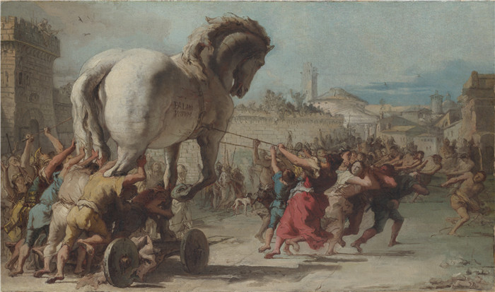 乔瓦尼·巴蒂斯塔·提埃波罗,Giovanni Domenico Tiepolo - The Procession of the Trojan Horse into Troy高清作品
