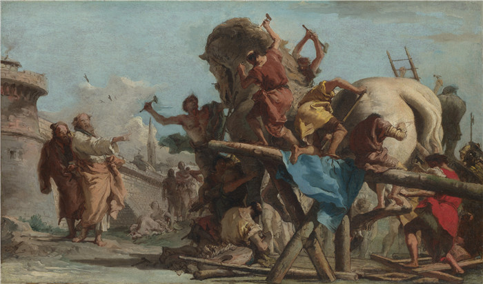 乔瓦尼·巴蒂斯塔·提埃波罗,Giovanni Domenico Tiepolo - The Building of the Trojan Horse高清作品