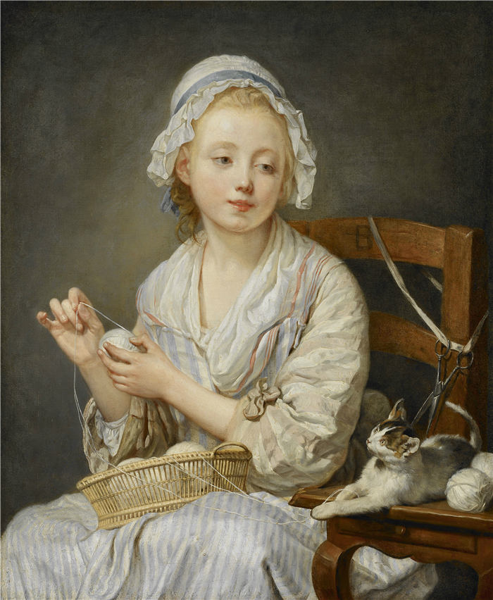 让-西蒙·夏尔丹（Jean-Siméon Chardin）油画高清作品9-缠毛线的女孩油画