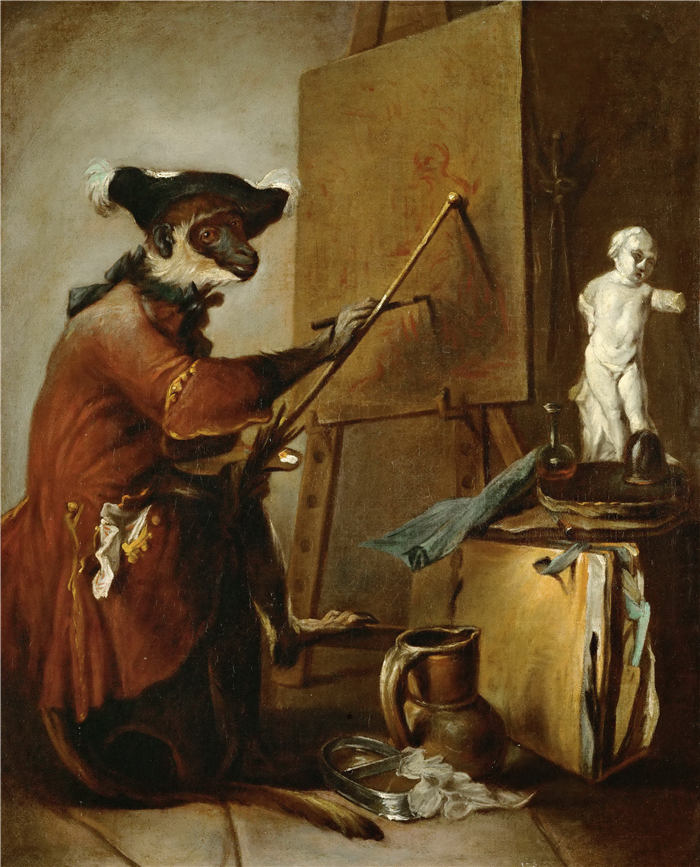 让-西蒙·夏尔丹（Jean-Siméon Chardin）油画高清作品15-画画的猴子油画