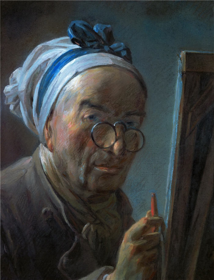 让-西蒙·夏尔丹（Jean-Siméon Chardin）油画高清作品23-带眼镜的自画像