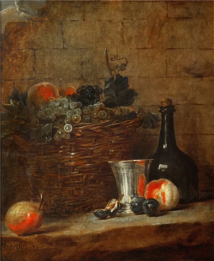 让-西蒙·夏尔丹（Jean-Siméon Chardin）油画高清作品18-竹篮里的葡萄