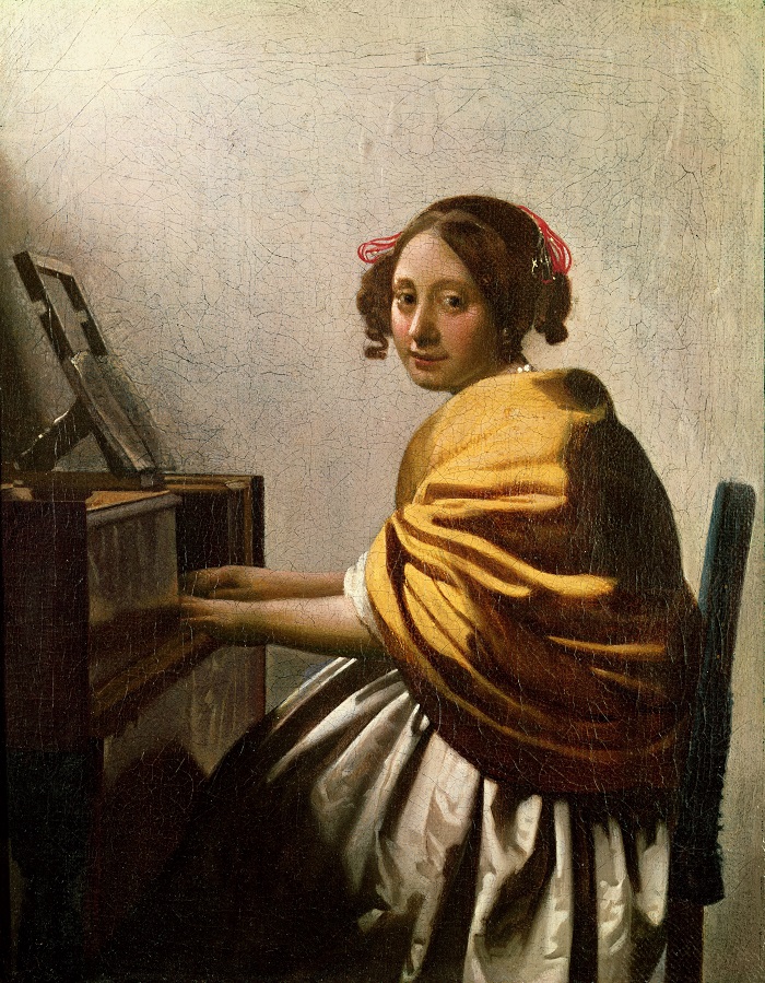 约翰内斯·维米尔（Johannes Vermeer）作品下载-Woman playing the piano