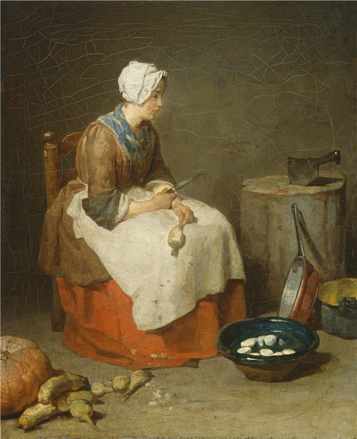 让-西蒙·夏尔丹（Jean-Siméon Chardin）油画高清作品（64）-削蔬菜的少女油画