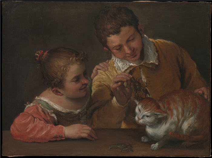 卡拉瓦乔（Caravaggio，意大利画家）-Two Children Teasing a Cat