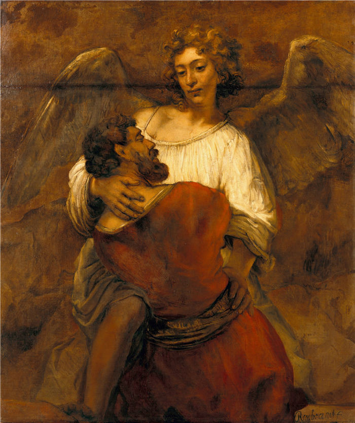 伦勃朗·范·瑞恩 (Rembrandt van Rijn，荷兰 ) 作品-与天使摔跤的雅各布 053