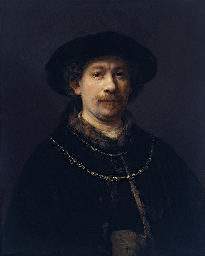 伦勃朗·范·瑞恩 (Rembrandt van Rijn，荷兰 ) 作品-戴着一顶帽子和两条链条的自画像 108
