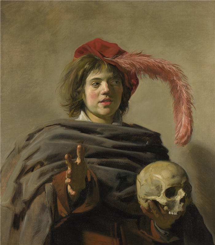 弗兰斯·哈尔斯（Frans Hals，荷兰）高清作品-10《带骷髅头的年轻人（瓦尼塔斯）》