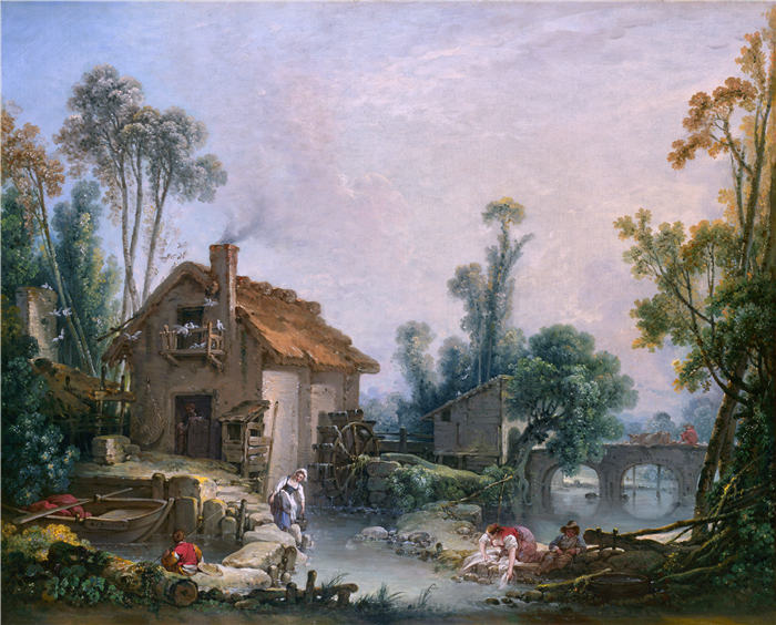 弗朗索瓦·布歇（François Boucher）-《磨坊风光 Landscape with a Watermill》 (28)