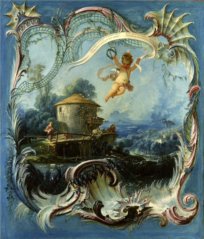 弗朗索瓦·布歇（François Boucher）- (44)《 魔法家园 The Enchanted Home (A Pastoral Landscape Surmounted By Cupid)》