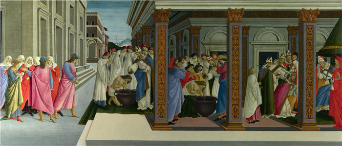 桑德罗·波提切利（Sandro Botticelli，意大利画家）作品-《St.Zinovia一生中的四个场景，St.Zinovia的洗礼》（1500-1505）（66,5 x 149,5）