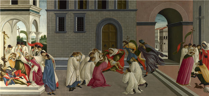 桑德罗·波提切利（Sandro Botticelli，意大利画家）作品-《圣季诺维亚的三个奇迹（1500-1504）（65 x 139,5）》