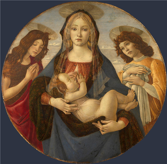 桑德罗·波提切利（Sandro Botticelli，意大利画家）作品-《麦当娜年轻时，施洗约翰和天使（约1490年）》