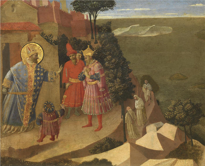 弗拉·安杰利科（Fra Angelico，意大利）--圣安布罗斯拒绝狄奥多西皇帝进入教堂