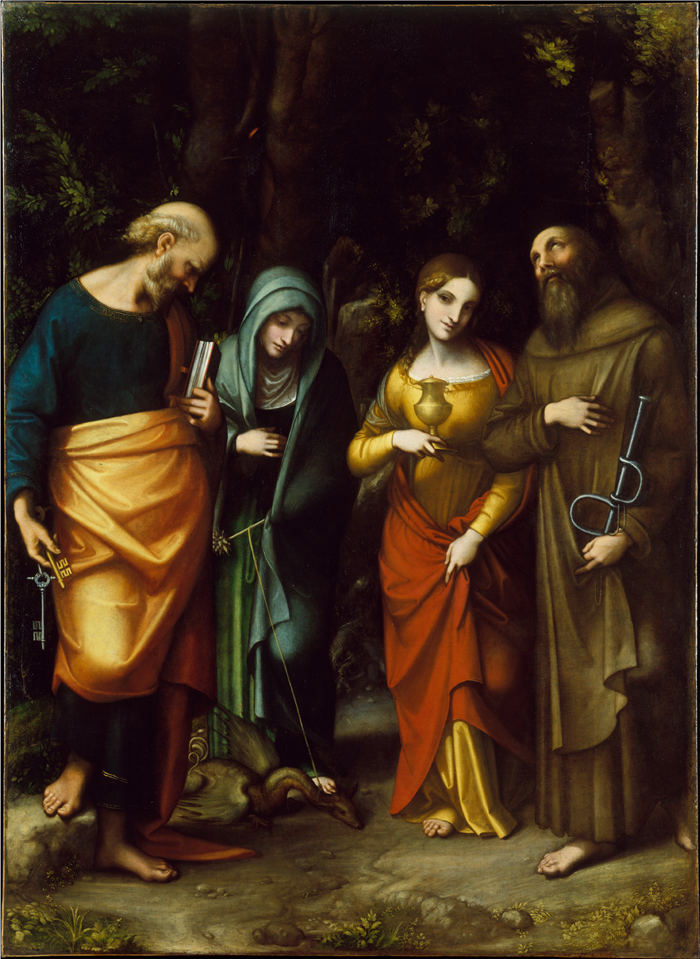 科雷焦（Correggio，意大利画家）高清作品 (8)《四圣徒（左起圣彼得、圣玛大、抹大拉的圣玛丽、圣伦纳德）》