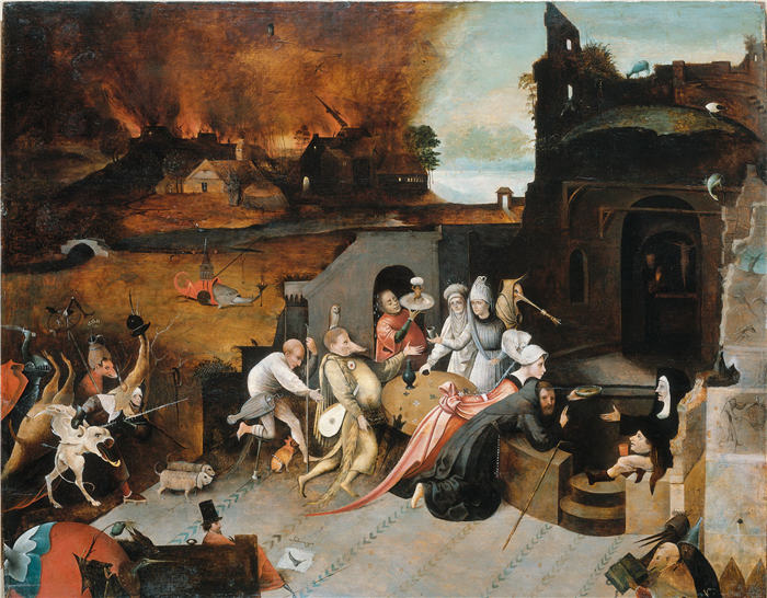 耶罗尼米斯·博斯（Hieronymus Bosch，荷兰）作品《圣安东尼的诱惑，三联画(中间幅) 》（045）