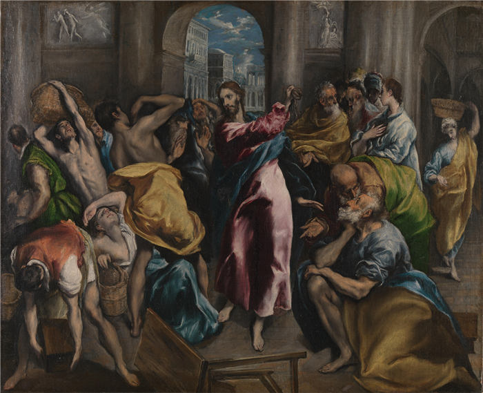 艾尔·葛雷柯（El Greco，埃尔·格列柯）高清作品《基督从圣殿驱逐商人》（001）