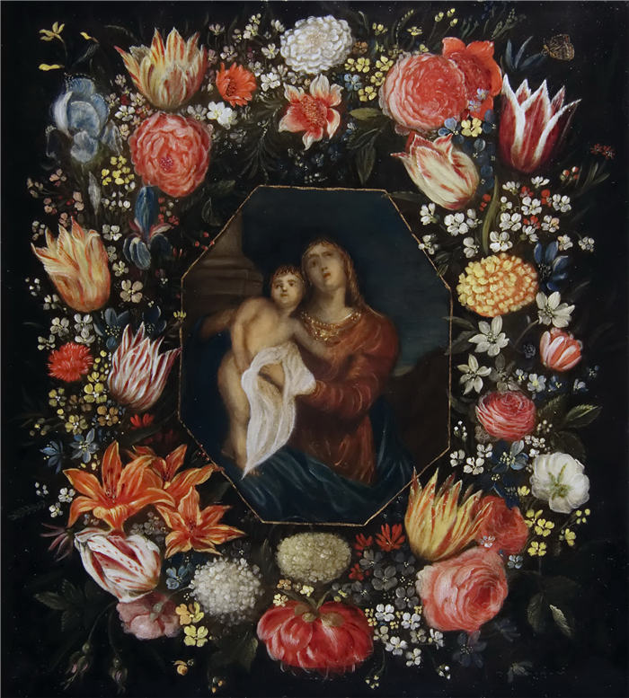 小彼得·勃鲁盖尔(Pieter Brueghel the Younger)超清清作品-《圣母与花环》(090)