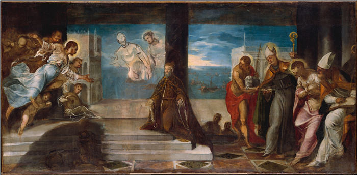 雅各布·丁托列托（Jacopo Tintoretto）高清作品- (2)《总督阿尔维斯·莫切尼戈赠送给救世主》