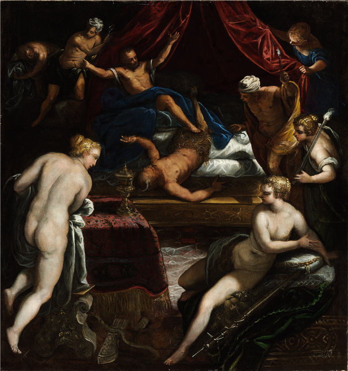 雅各布·丁托列托（Jacopo Tintoretto）高清作品- (31)《赫克里斯从翁法勒的床上赶走法翁》（Hercules Expelling the Faun from Omphale's B