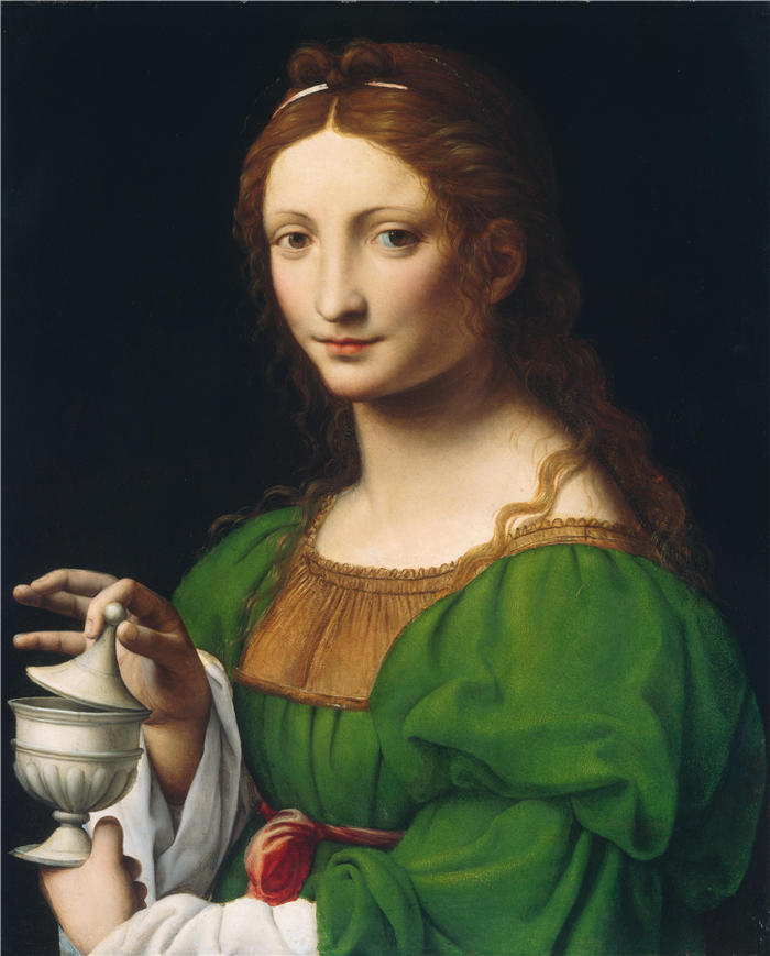 达·芬奇（Leonardo da Vinci）高清作品-91《拿茶杯的绿衣女子》